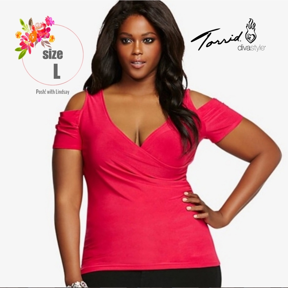Torrid Pink Cold Shoulder V Neck Top (sz 0 or 12)